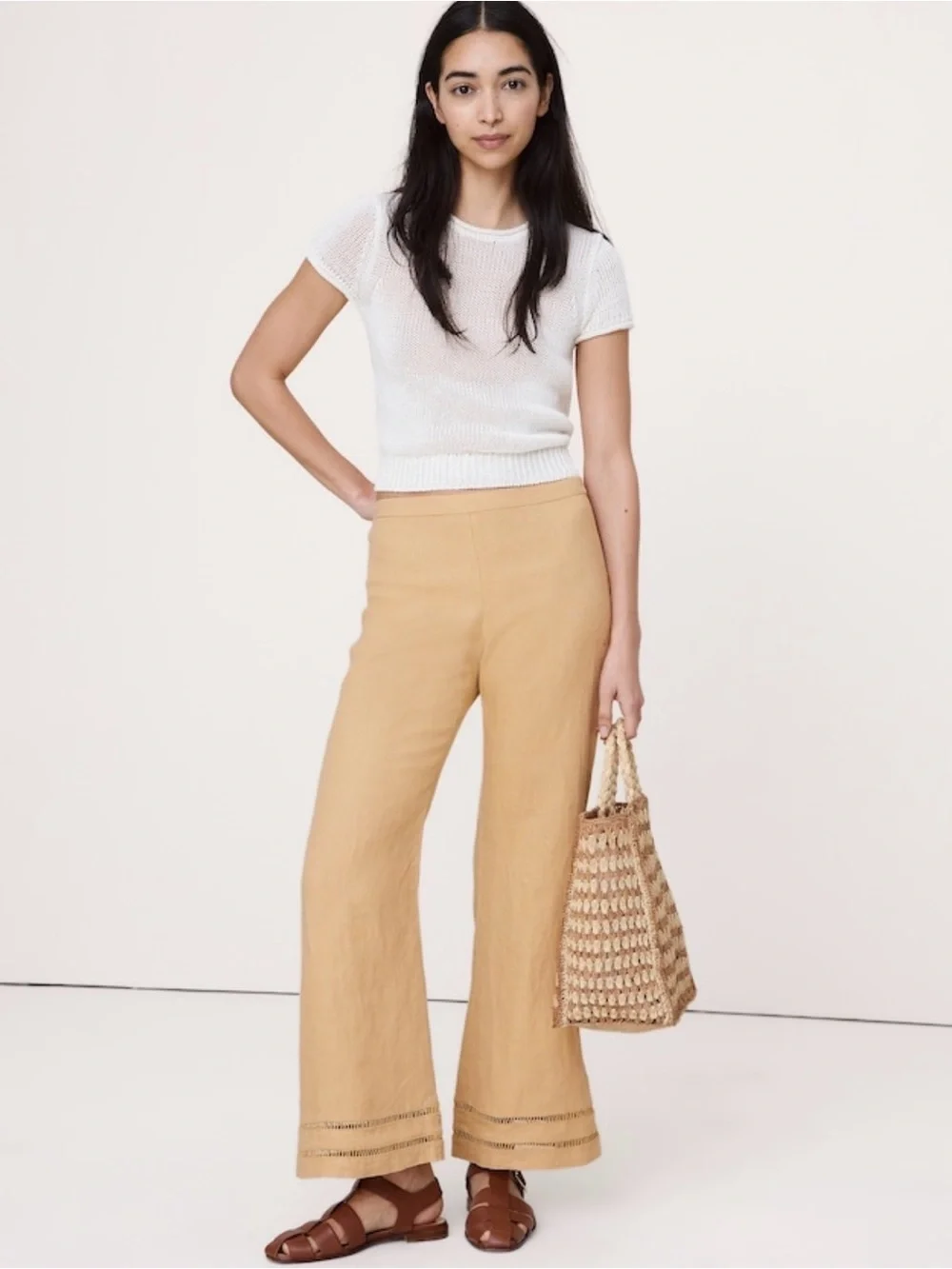 NWT Banana Republic Mid Rise Kick Flare Linen Ankle Stone Facade Pant Sz 8.